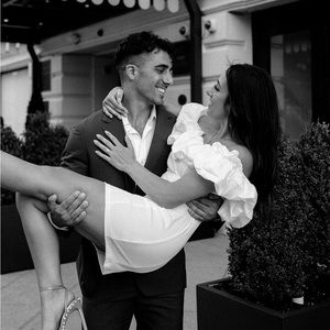 White ruffle mini dress